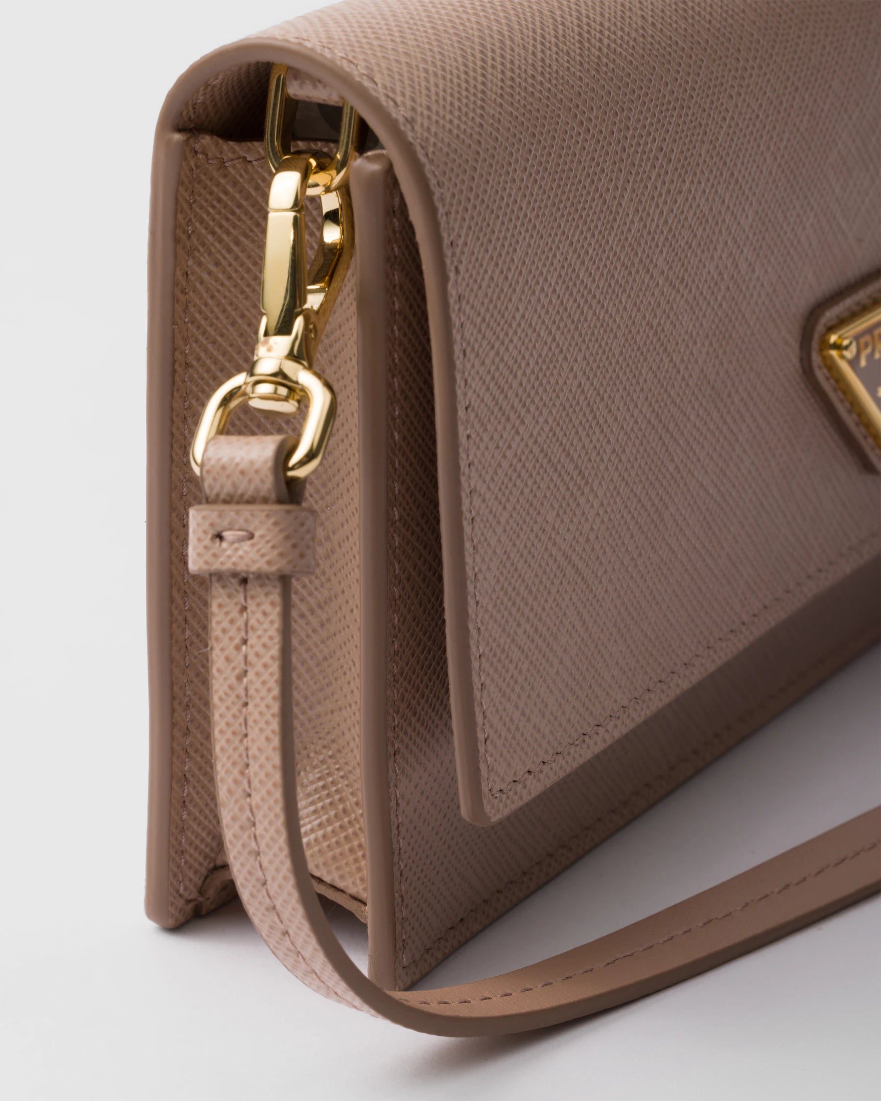 Borsa Prada Milano|Crossbody Bag in Pelle Saffiano Taupe Con Catena