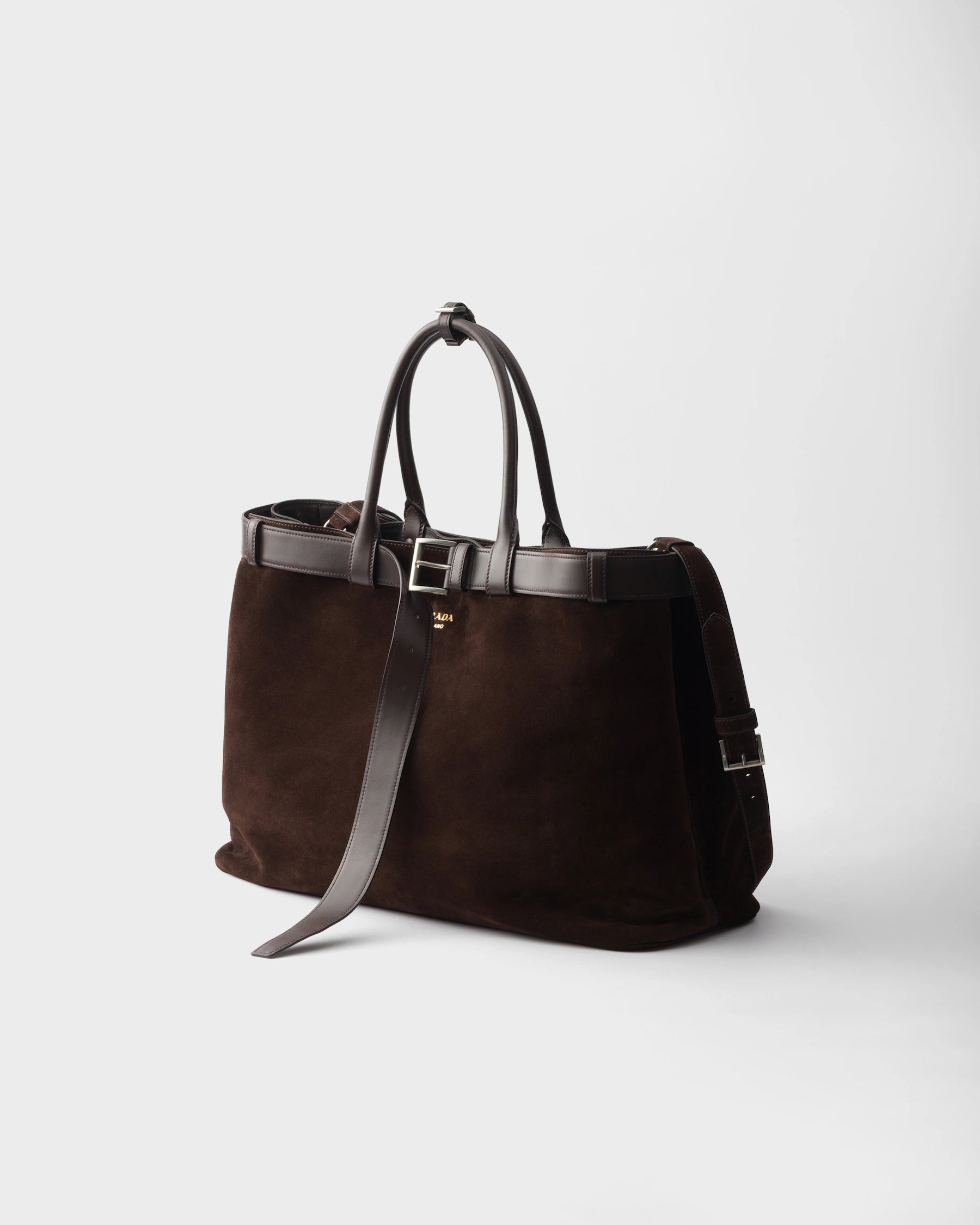 Borsa con fibbia Prada | Borsa a tracolla in pelle scamosciata con cintura e fibbia iconica