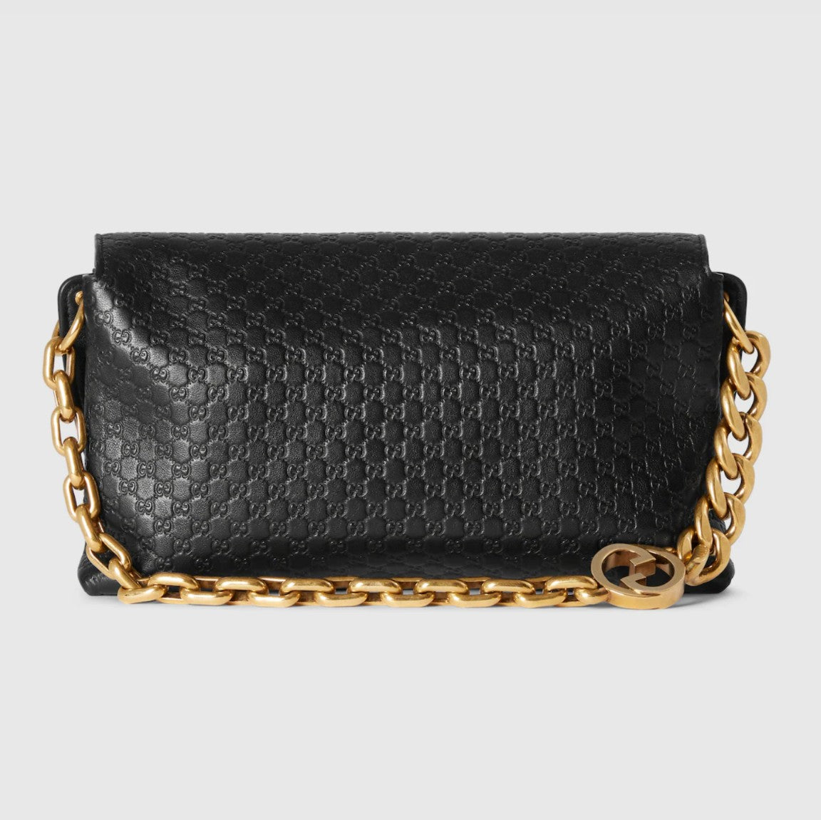 Borsa a tracolla Gucci nera in pelle con catena dorata