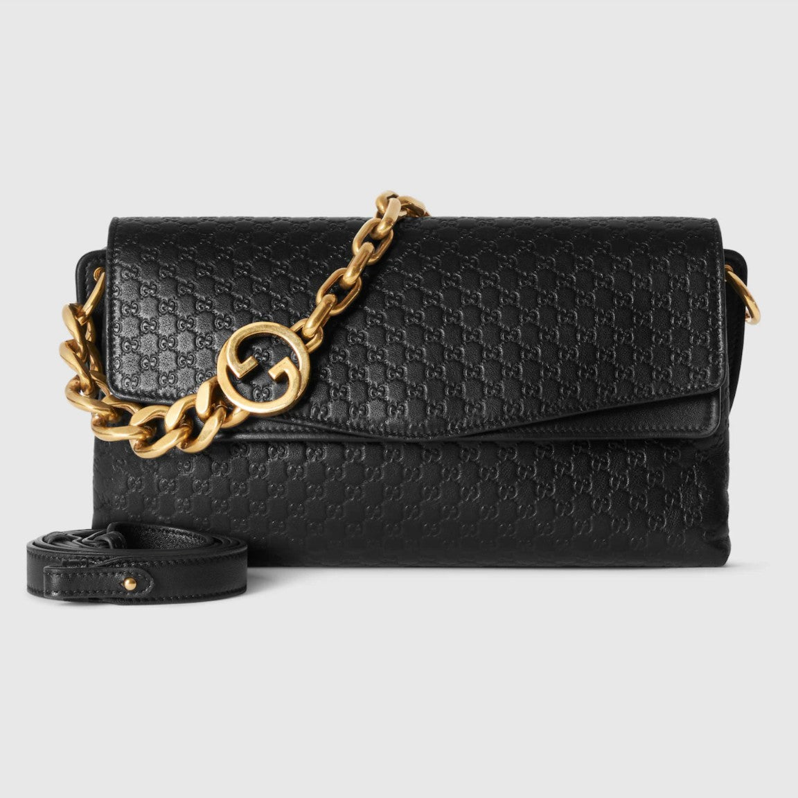 Borsa a tracolla Gucci nera in pelle con catena dorata